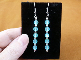 (EE390-81) white blue Moonstone gemstone beaded dangle silver tone hook earrings - £12.00 GBP