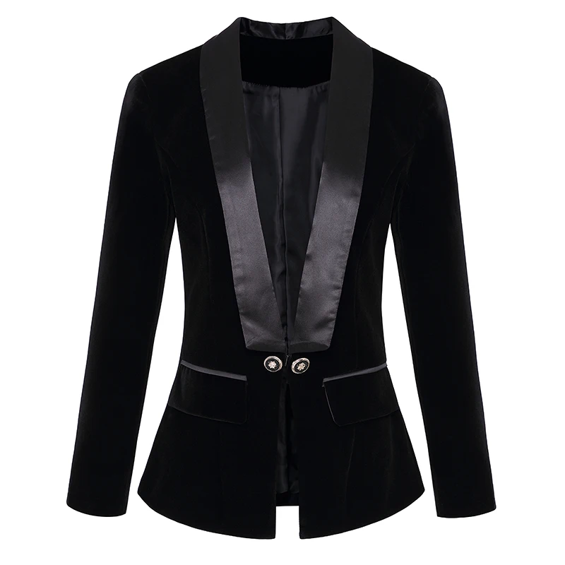   Blazer Women&#39;s Long Sleeve  Runway Velvet Jacket Outer Wear Chic Office Lady   - £150.41 GBP