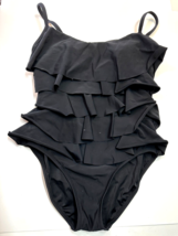 Aqua Green Tiered Ruffle One Piece Swimsuit Black Womens Size M - £11.71 GBP
