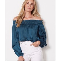 NWT EVEREVE Amari off the shoulder silky top dark teal size medium - $43.54