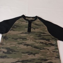 Black Jack Men's T-Shirt Black & Green Camo Henley Raglan Long Sleeve Tee Sz XL image 5