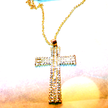 Gorgeous 3 in gold and rhinestone cross necklace~Shines brightly with sunlight - $31.68