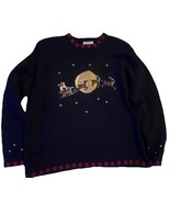 Vtg Christopher &amp; Banks Xlrg Blue Hand Embroidered Christmas Santa &amp; Rei... - $607.56 MXN