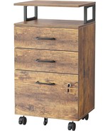 Fezibo 3-Drawer Rolling Filing Cabinet With Lock For Home Office,, Rusti... - £162.00 GBP
