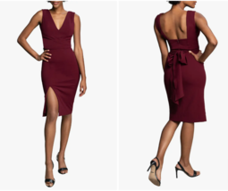 New Dress The Population Alessia Tie Waist Crepe Dress Burgundy Cocktail... - $54.39