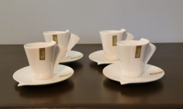 Verdici Design Swish Set of 4 White Espresso Cups and Saucers Modern Fra... - £23.70 GBP