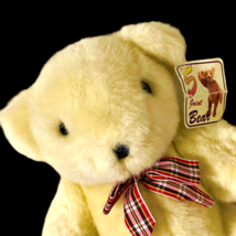 Walmart Teddy Bear Plush Cream Stuffed Animal 5 Joint 13 Inch Toy Plaid Bow - $14.39