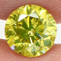 Round Shape Diamond Fancy Yellow Color Loose SI1 Enhanced Polished 0.94 Carat - £995.19 GBP