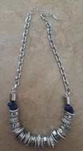 Ann Taylor Toggle Charm Necklace Silvertone &amp; Rhinestones  - £24.12 GBP