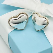Tiffany &amp; Co Vintage  Puffed Heart Clip on Earrings Twist Gold Rope Edge - £198.68 GBP
