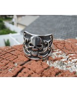 Large Oxidized Sterling Silver Skull Ring - Biker Style - $1,428.04 MXN