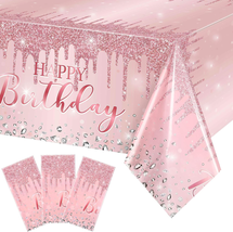 Pink and Rose Gold Tablecloths Glitter Diamond Table Cover 3 Pcs PE Girl Party G - £16.68 GBP