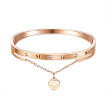 Cubic Zirconia &amp; 18K Rose Gold-Plated Heart Layered Bangle - £12.78 GBP