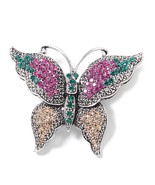 Simulated Multi Gemstone Butterfly Brooch in Silvertone   #BP137 - £18.97 GBP