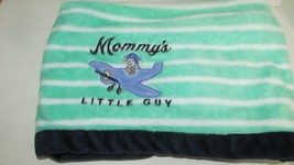 Carters Baby Blanket Green white stripes blue trim Mommy&#39;s little guy ai... - $46.77