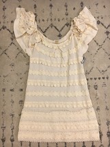 Leifsdottir Ivory Crochet Dress Stretch Beaded Applique ANTHROPOLOGIE Size M C6 - £28.56 GBP