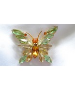 Vintage Juliana Prong Set Open Back Green Yellow Rhinestones Butterfly B... - £79.12 GBP