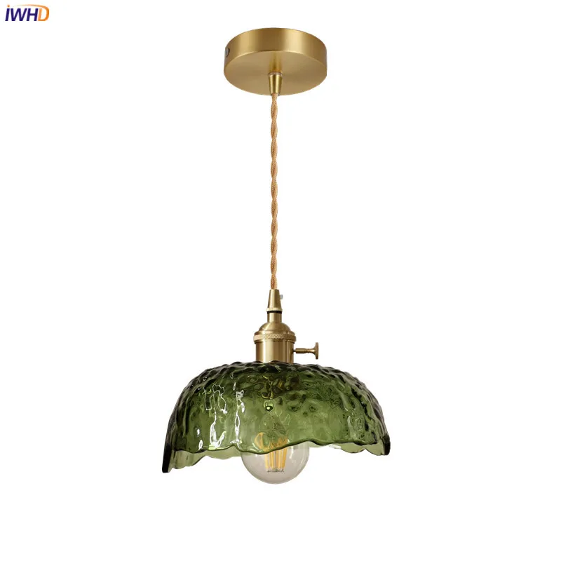 IWHD Nordic Green Glass LED Hanging Lamp Home Decor Indoor Lighting Copper - $64.63+