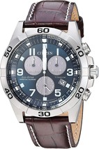 Citizen Men&#39;s Eco-Drive Titanium Quartz Brown Leather Calfskin Strap Casual Watc - £479.53 GBP