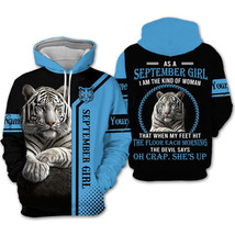 Personalized Tiger September Girl The Devil Says Oh Crap She&#39;s Up Hoodie 3D - £29.35 GBP+