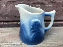 Abraham Lincoln Salt Glaze Pottery Mini Pitcher Log Cabin Blue &amp; White Uhl ? - £77.40 GBP