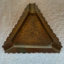 British India brass triangle ash tray etched design, 6&quot; sides non-magnetic - $25.00