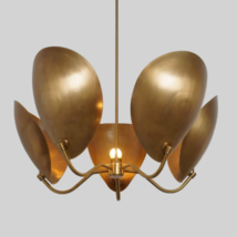 5 Curved Shades Handmade Mid Century Modern Brass Sputnik Chandelier Fixture - £539.62 GBP