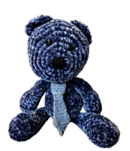 Hand Crochet Yarn Teddy Bear Plush in Tie Amigurumi Stuffed Animal 13 In... - $11.54
