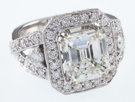 18k or Blanc Émeraude Coupe Bague Solitaire Diamant W/Accent Stones Tdw = 4.5 CT - £33,107.40 GBP
