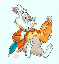 Jon Pinto Original Art SIGNED Walt Disney World Park ~ White Rabbit Watch - £155.24 GBP