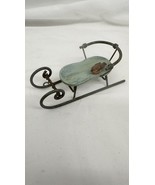 VintageCollectable Marjolein Bastin blue wood &amp; metal sled with bird by ... - $41.61 CAD