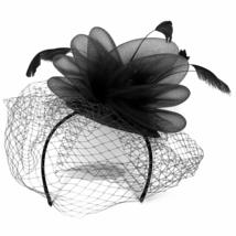 Trendy Apparel Shop Mesh Net Overlay Feather Horsehair Layered Fascinator - Blac - £16.01 GBP