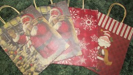 CHRISTMAS GIFT BAGS 8 nostalgic brown paper prints w/muted colors sm med... - $9.90