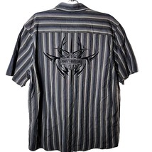 Harley Davidson Men XL Button Down Short Sleeve Logo On Back Strip Shirt - $51.23