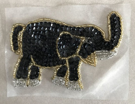 Sew Stick On Sequin Sparkle Glass Beads Black Elephant Patch Appliqué - $18.99