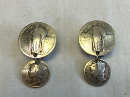 Vtg Handmade Sterling Silver Coin Earrings Pierced 18.92g - £31.89 GBP