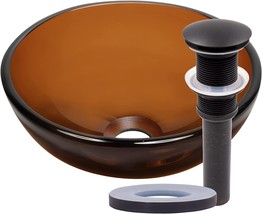 Oil-Rubbed Bronze 12-Inch Brown Glass Vessel Bathroom Sink Set By, 12Orb). - £283.69 GBP