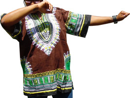 Womens Brown Dashiki Shirt African Blouse Top Rap Rapper ~ Fast Shipping - £9.49 GBP