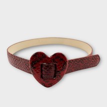 VINTAGE red/black snakeskin heart buckle belt adjustable up to 30” - £19.23 GBP