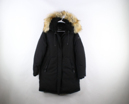 Sam Edelman Womens Medium Faux Fur Trim Down Fill Hooded Parka Jacket Black - $98.95