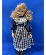 16&quot; Porcelain Doll - Blonde Hair / Blue Eyes - Patterned Blue Dress - £8.88 GBP