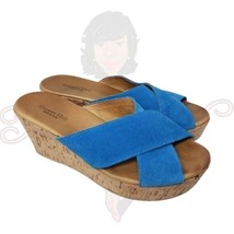 Garnet Hill Women&#39;s Blue Open Toe Backless Slide Wedge 3.5&quot; Sandals Sz N/A - £27.42 GBP
