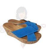 Garnet Hill Women&#39;s Blue Open Toe Backless Slide Wedge 3.5&quot; Sandals Sz N/A - £27.88 GBP