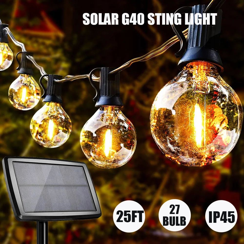 Solar Light G40 Globe String Lights 25ft Garden Wedding Decoration Outdoor Strin - £120.17 GBP
