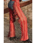 Handmade Cowgirl Chaps Studded Suede Red Pants Rodeo Style Chaps Western Wear - $88.77 - $128.37