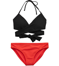 American Eagle Aerie Black And Red Wrap Tie Bikini Swimsuit Size L - £23.18 GBP