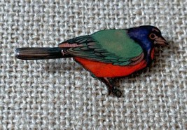 Vintage Painted Bunting Bird Pin Brooch Copper Enamel Almost 2 Inches Long - $29.70