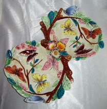 Vintage Colorfully Painted BUTTERFLY &amp; FLORAL Divided Pottery Bowl Dish ... - $26.16 CAD