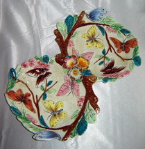 Vintage Colorfully Painted BUTTERFLY &amp; FLORAL Divided Pottery Bowl Dish ... - £14.94 GBP