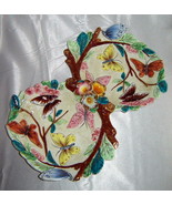 Vintage Colorfully Painted BUTTERFLY &amp; FLORAL Divided Pottery Bowl Dish ... - $19.11